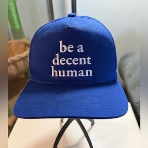 47 Brand “ Be a Decent Human”
Royal blue five panel snap back hat.